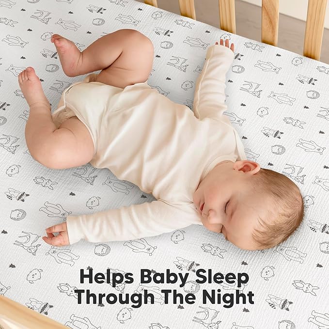 KeaBabies 2-Pack Muslin Crib Sheets for Boys, Girls - 100% Organic Cotton Fitted Baby Crib Mattress Sheet, Soft Breathable Standard Toddler Bed Cover Bedding Set, Neutral, Durable 52x28 (Woodland)