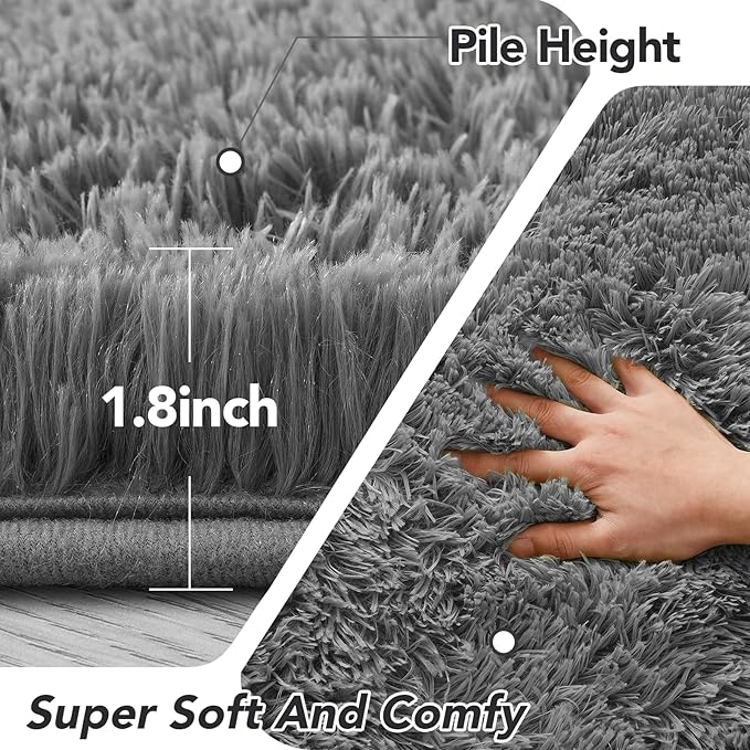 CAIYUECS Grey Round Rug for Bedroom: 4x4Feet Soft and Fluffy Area Rug for Living Room- Circle Fuzzy Bedroom Rug- Oval Furry Plush Rug for Kids Room, Nursery (4ft, Grey)