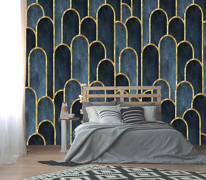 XMPMBM-Gold Geometrical Textured Fabric Wallpaper Abstraction Dark line Living Room Bedroom Bathroom Wall Mural-W 154" X H 105"（112 Square Foot）