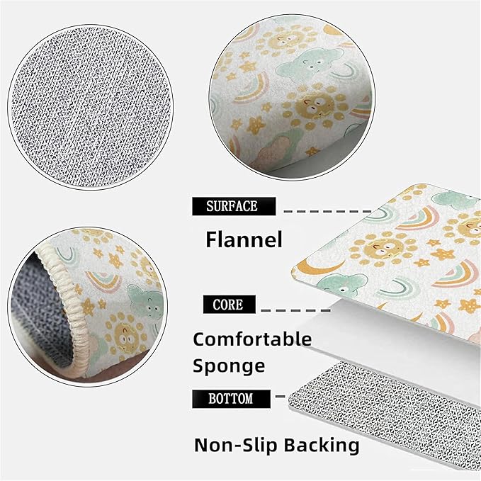 Cute Fluffy Kids Rugs Girls Bedroom Rainbow Rugs Living Room Colorful Floor Mats Soft Washable Non-Slip Rugs Smiling Sun White Cloud Patterns Kids Room Nursery Decoration 2x4ft