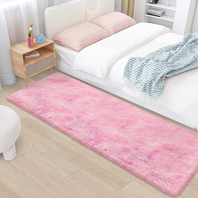 Plush Fluffy Pink Rugs for Bedroom Girls Room 2x6 Runner Pink Area Rug for Bedroom Bedside Living Room Hallway Fuzzy Shag Carpet for Kids Room Nursery