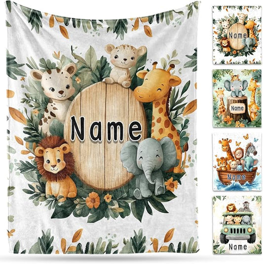 Ship Next Day, Personalized Baby Blanket - Printed in USA, Custom Baby Blanket with Name, Customized Animal Blankets for Boys & Girls, Soft Cozy Receiving Blankets for Toddlers, Stroller Decor Throw