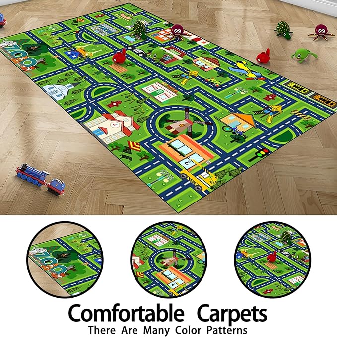 Car Rugs for Kids - Car Track Carpet for Boys Road Rug for Bedroom Road Map Carpet for Kids Toy Play Mat Farm, 4. 5x6 Feet