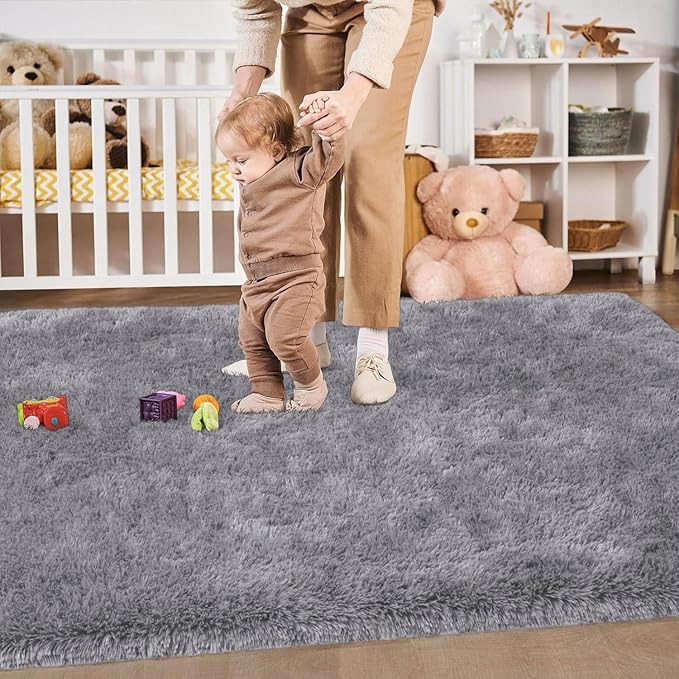 Merelax Modern Soft Fluffy Large Shaggy Rug for Bedroom Livingroom Dorm Kids Room Indoor Home Decorative, Non-Slip Plush Furry Fur Area Rugs Comfy Nursery Accent Floor Carpet 4'x6' Grey