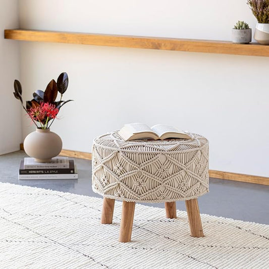 Mark&Day Pouf Ottoman, Oulu Cream Round Pouf Foot Rest Furniture Piece for Living Room, Bedroom and Boho Home Decor (16"x20"x20")