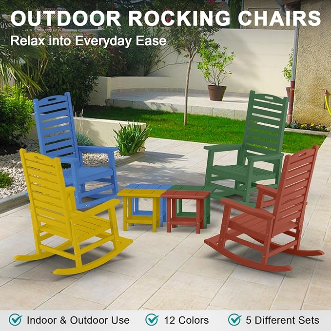 Outdoor Rocking Chair Set of 2 with Removable Footboard for Adults, HDPE High Back Patio Rocking Chairs, 330lbs All Weather Porch Rocking Chairs for Outdoor & Indoor -Navy Blue