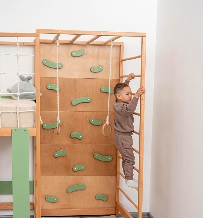 BUSY WOOD Montessori Floor Twin Bed with Rails - Smart Kids Bunk Twin Bedframe with Storage - Gym Complex for Kids - Jungle Gym Bed (Bunkbed+Table+2 Drawers (Full Depth))