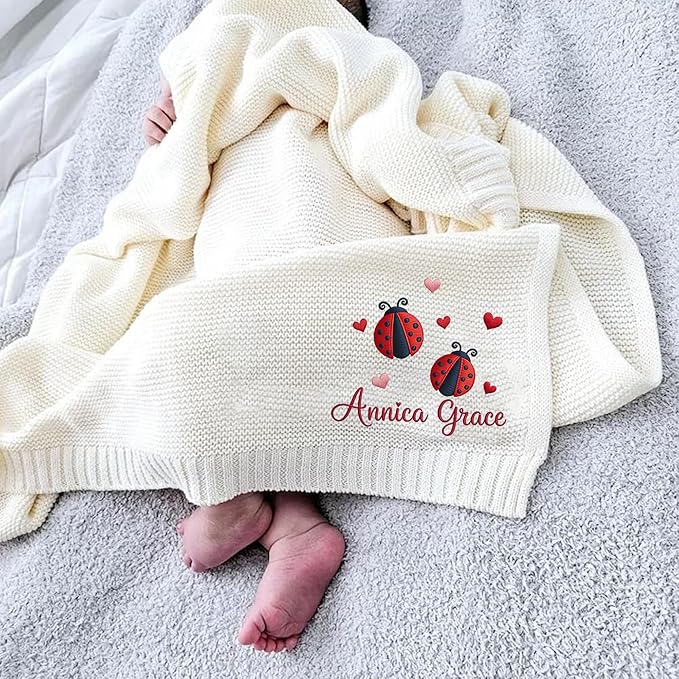 Luxury Personalized Baby Blanket, Soft Breathable Cotton Knit, Custom Embroidered Name Blanket, Newborn Baby Gift, Baby Shower Present, Gifts for New Mom, Baby Girl & Boy Style 5