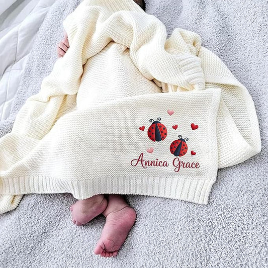 Luxury Personalized Baby Blanket, Soft Breathable Cotton Knit, Custom Embroidered Name Blanket, Newborn Baby Gift, Baby Shower Present, Gifts for New Mom, Baby Girl & Boy Style 5