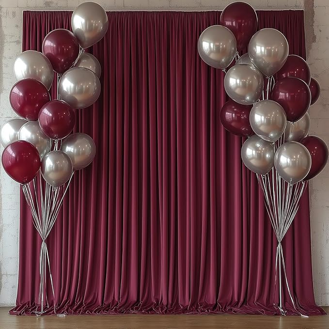 30x10FT Burgundy Backdrop Curtains for Wedding Parties, Wrinkle Free Photo Backdrop Curtains for Wedding Birthday Party Baby Shower, Fabric Drape with Rod Pockets 5ft x 10ft, 6 Panels
