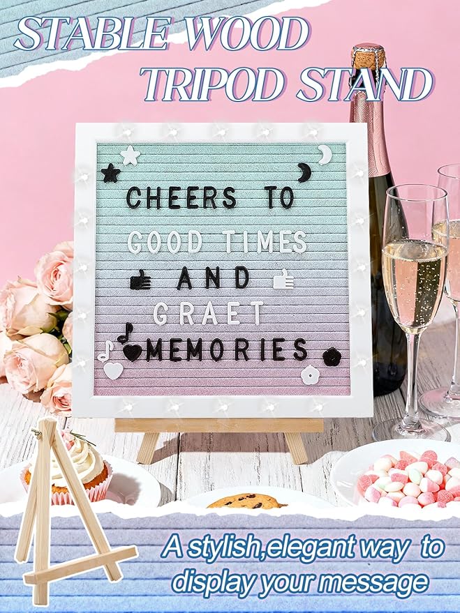 Changeable Felt Letter Board with LED Lights - 10×10" Message Custom Signs & Wood Stand & 450 Letters, Poster Board for Christmas/Pregnancy/Baby Announcement/Baby Shower/Wall Decor Gifts, Gradient