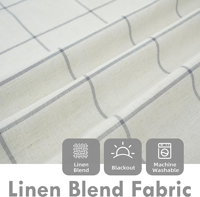 DriftAway 2 Panels 100% Blackout Windowpane Plaid Linen Curtains Double Layer Drapes for Bedroom 84 Inches Long Farmhouse Thermal Insulated 3.25 Inch Rod Pocket Back Tab for Living Room Gray