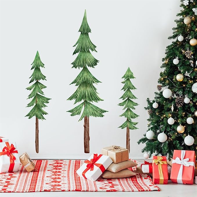 Large Pine Tree Wall Decals Peel and Stick Watercolor Extra Large Tree Wall Decal Forest Nature Green Tree Wall Stickers Giant Pine Tree Wall Decals for Nursery Kids Room Decor