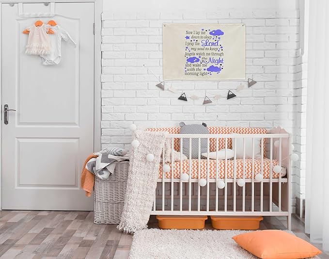 Rectangular Banner Flag Wall Decor for Baby Kids Boy-Nursery Baby Above Crib Bedroom Door Decorations-Baby,Shower Birthday Christmas Gift-Now I Lay Me Down to Sleep,I Pray the Lord My Soul to Keep
