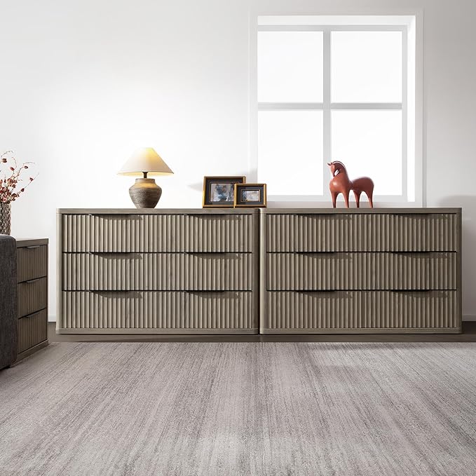 SICOTAS Dresser for Bedroom 107" Wide 6 Drawer Dressers & Chests of Drawers for Closet Long Large Modern TV Stand Set for Clothes Storage Fluted Clothes Closet for Hallway Entryway, Grey Alder