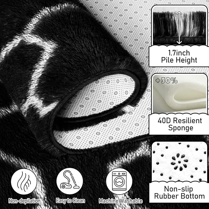 EVOIONOS 5x8 Washable Large Area Rug Living Room, Fluffy Shag Rug Bedroom Ultra Soft Plush Non Slip Carpet Indoor Floor Bedside Nursery Kids Girls Room Dorm Home Decor Aesthetic Black White Geometric