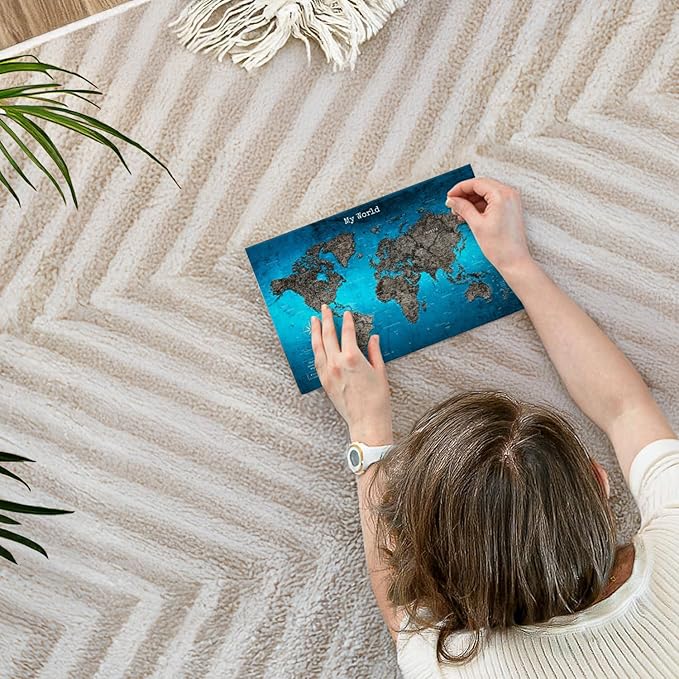 ElephantStock - My World Push Pin Travel Map Iii Wall Art - Horizontal Canvas Wall Art - Living Room Wall Decor - Digital Art Map Canvas Art - Turquoise And Blue Decor - 12" x 8"