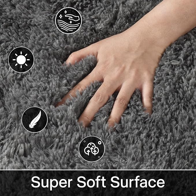 Meralax Gradient 5x8 Grey Rugs for Living Room Bedroom, Machine Washable Soft Fluffy Shaggy Gray Bedside Rug, Indoor Floor Carpet for Kids Girls and Boys, Dorms, Nursery Rooms, Home Decor Aesthetic