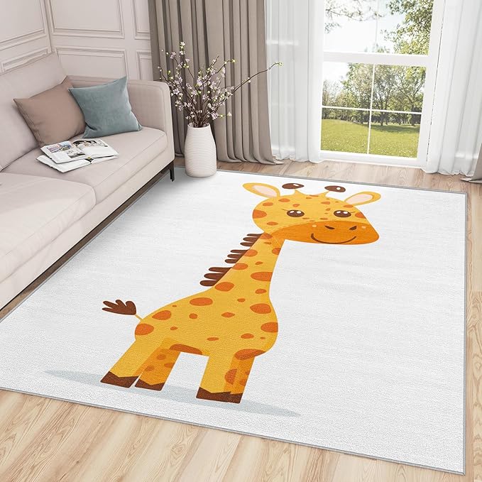 Giraffe Rug for Nursery - 5x7 Rug - Giraffe Rug - Cute Cartoon Safari Area Rug - Kids Baby Nursery Rugs - Kawaii Zoo Animal Carpet - Home Decor