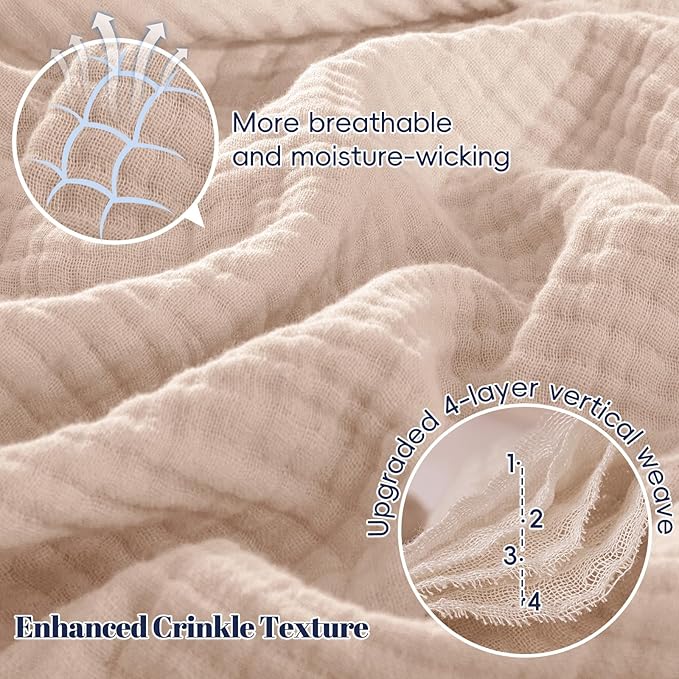PHF 100% Cotton Muslin Blanket Queen Size 90"x90", 4-Layer Lightweight Gauze Throw, Breathable Cloud-Soft Minimalist Blanket for Bed, Couch, Camping & Baby, Dusty Pink, Ideal Gift