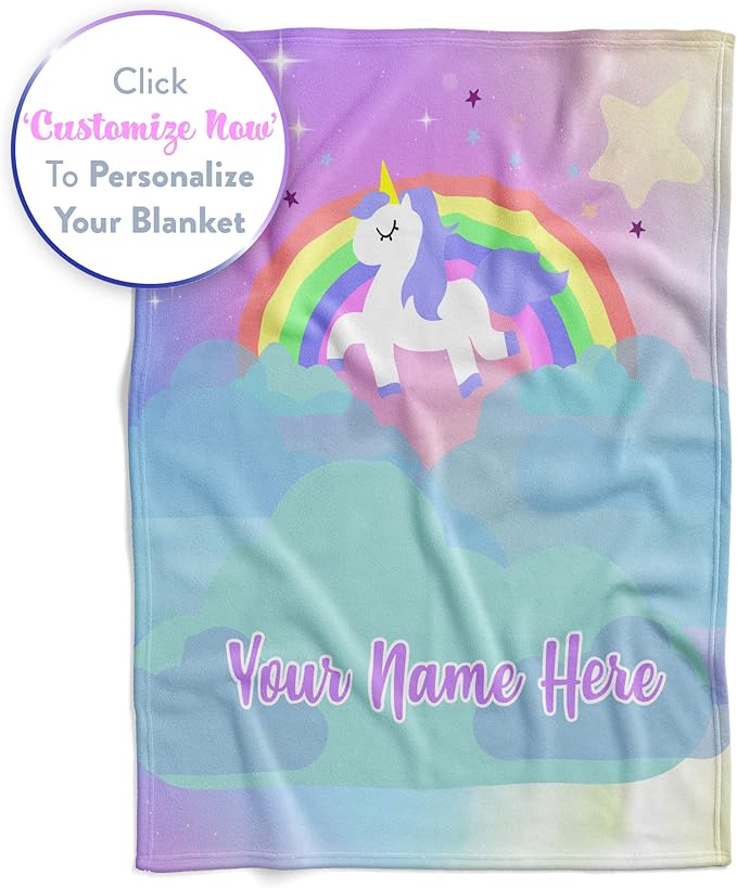 Personalized Unicorn Blanket for Girls | Kids Unicorn | Custom Plush Fuzzy Unicorns for Toddler | Customized Little Girl Throw Blankets | Baby Girl Sofa Bed Birthday (Fleece – 60x80)