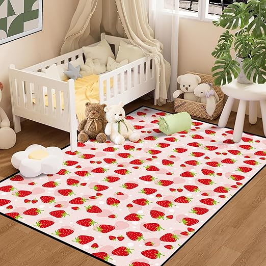 Strawberry Rug Kwaii Pink Area Rugs for Bedroom Dorm Living Room Cute Throw Rug Floor Mat Pad Doormat Carpet, 3' x 5'(90 x 160cm)