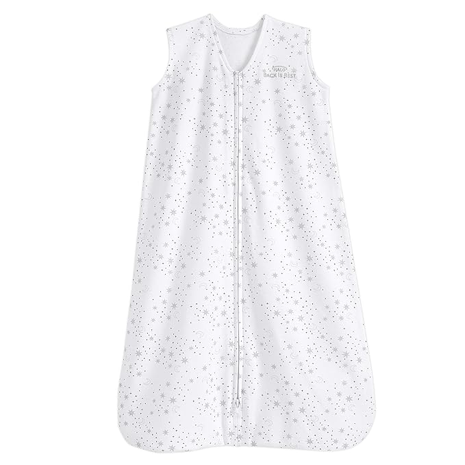 HALO SleepSack, 100% Cotton Wearable Blanket, Swaddle Transition Sleeping Bag, TOG 0.5, Midnight Moons-grey, Large, 12-18 Months