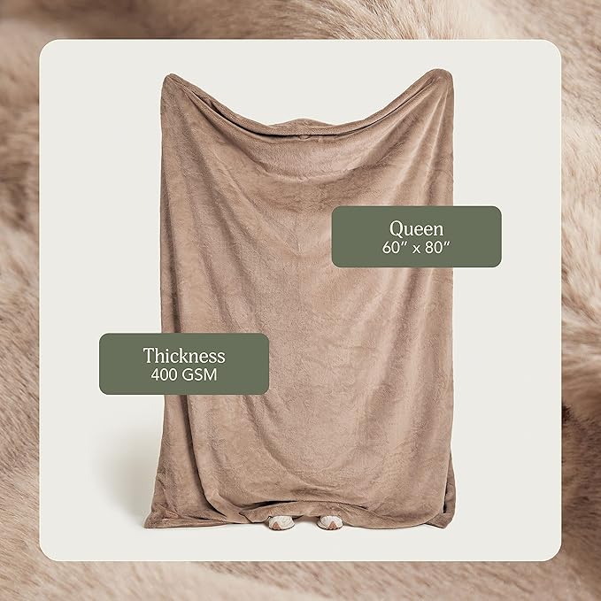 UnHide Lil’ Marsh - Faux Fur Blanket - Durable, Lightweight, Extra Soft Blanket - Machine Washable - Mocha Shar Pei, Medium (60" x 80")