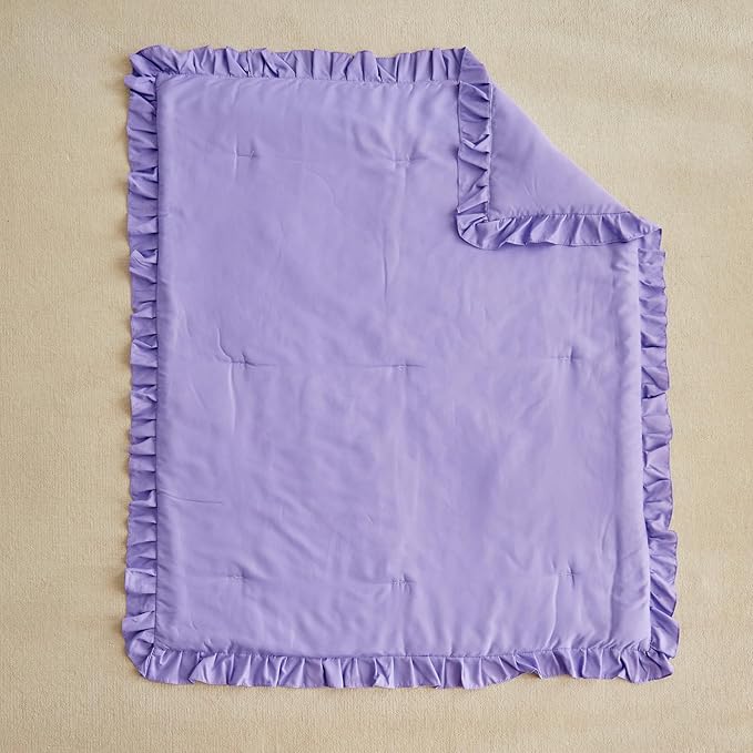 Ruffled Toddler Blanket Ruffle Comforter for Baby Toddler Girls, Soft Cozy Cute Quilted Blanket Breathable Microfiber Comfortable Down Alternative Small Size Quilt with Ruffle - 43"x 60" Purple