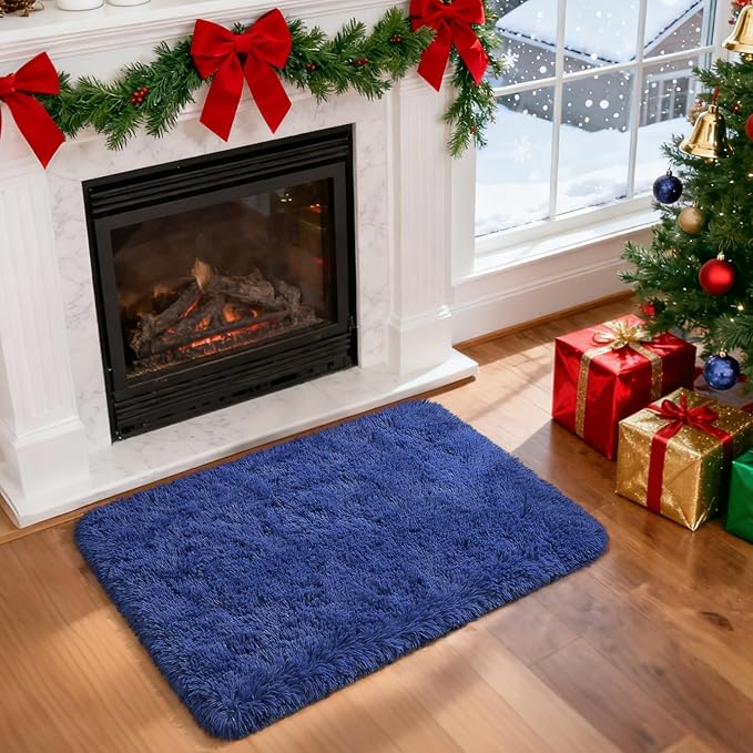 Merelax Modern Soft Fluffy Small Shaggy Rug for Bedroom Livingroom Dorm Kids Room Indoor Home Decorative, Non-Slip Plush Furry Fur Area Rugs Comfy Nursery Accent Floor Carpet 2 X 3 Feet, Light Navy