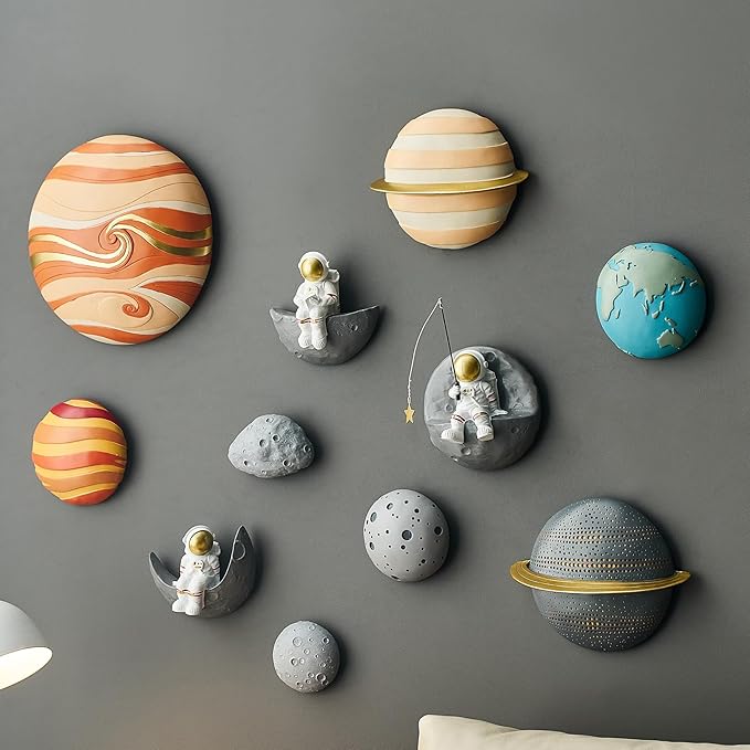 XGZY 3-Piece Astronaut Wall Decoration: Space Theme Outer Space Kindergarten 3D Wall Decoration for Boys Room Decor