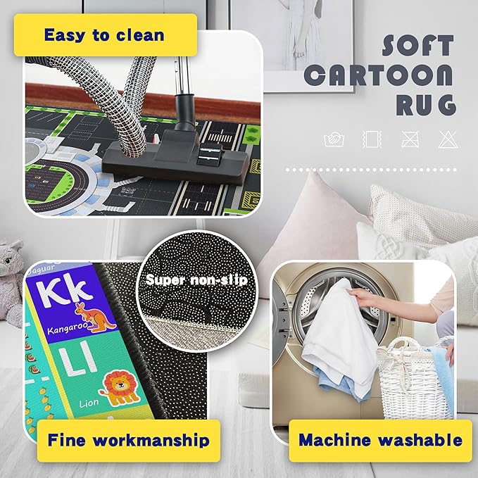 Playmat for Boys Playroom 5'x 6'6" Airport Mat for Kids Bedroom Traffic System and Aircraft Runway Rug Carpet Non-Slip Washable Area Rug