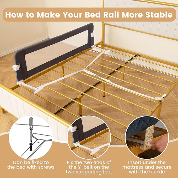 HONEY JOY Bed Rail for Toddlers, 60-Inch Extra Long, Foldable Portable Swing Down Safety Bed Guard Rail, Toddler Bed Rails for Crib, King Queen Full Twin Size Bed Mattress (Gray)