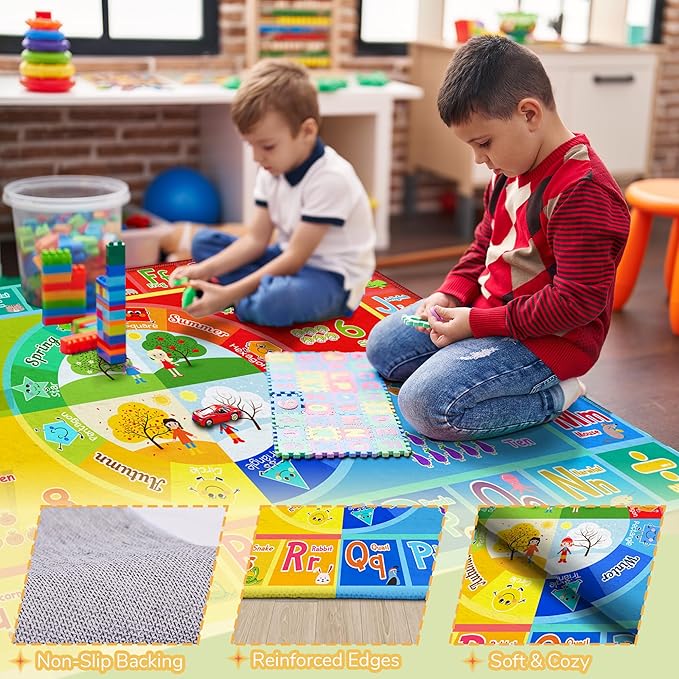 3x5 Small Kids Classroom & Playroom Rug - ABC Alphabet Educational Area Rug with Animals Numbers & Colors - Washable Non-Slip Carpet Playmat for Nursery Preschool & Reading Area