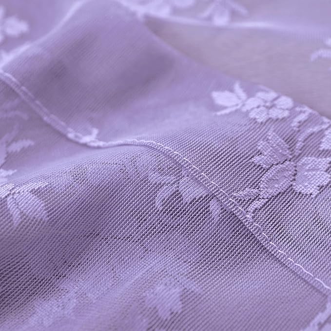 Kotile Light Purple Sheer Curtains 84 Inches Long, 2 Panels, W42 x L84 Inch Each, Country Rustic Floral Vintage Lace Curtains for Living Room, Rod Pocket Privacy Light Filtering Lacy Window Curtain