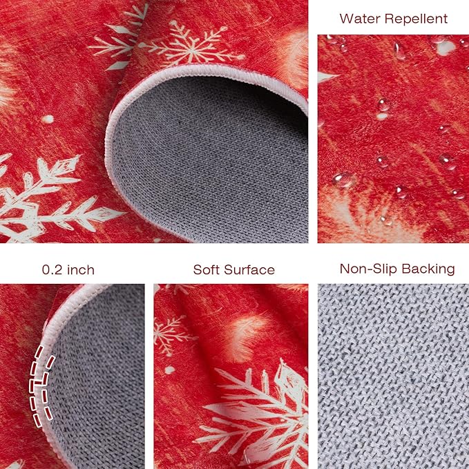 6' Machine Washable Christmas Round Area Rug, Non-Slip Vintage Floral Circle Floor Rugs for Kids, Low Pile Room Carpet for Living Room, Bedroom, Dining Room & Nursery(6' Snowflake)