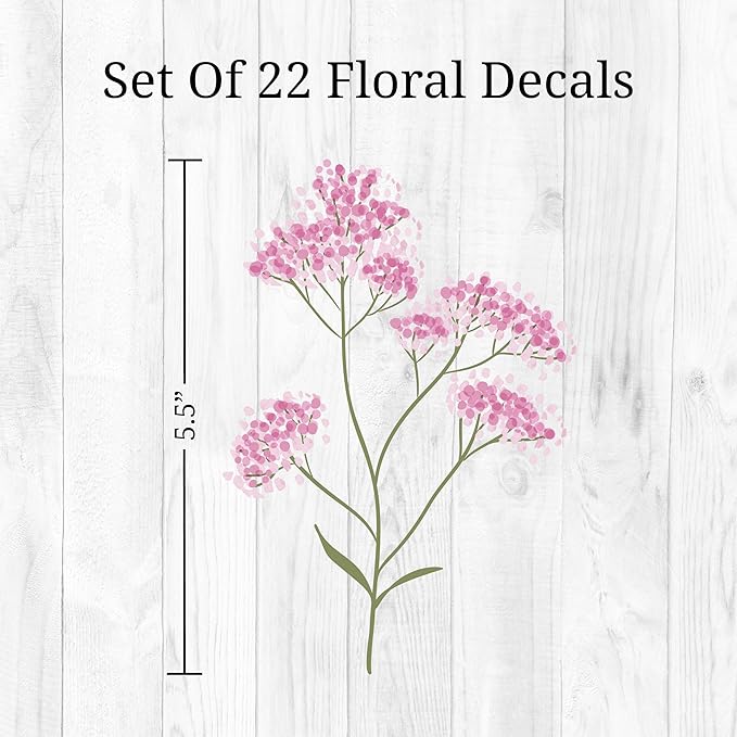 Pastel Wildflower Wall Decals - Set of 22 Vinyl Flower Room Decor Peel and Stick Removable Floral Stickers for Nursery Bedroom Bathroom