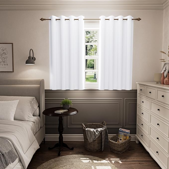 BGment White Blackout Curtains for Bedroom 45 Inch Length 2 Panels Set, Thermal Insulated Bedroom Curtains Soundproof Room Darkening Window Curtain Drapes, Each Grommet Curtains 52 Inch Wide