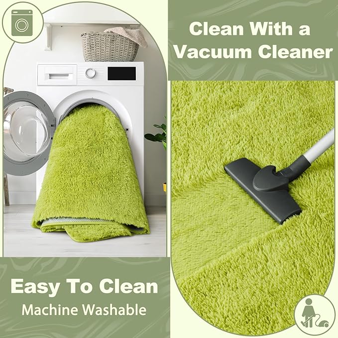 EVOIONOS 6x9 Washable Large Area Rug for Living Room, Fluffy Shag Rug for Bedroom, Ultra Soft Plush Non Slip Carpet for Indoor Floor Bedside Nursery Kids Girls Dorm Home Decor Aesthetic, Grass Green