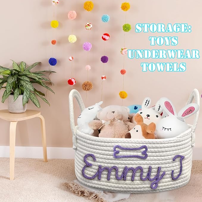 Personalized Basket with Name Custom Cotton Rope Basket Monogrammed Nursery Storage Bin for Diapers Toys & Kids' Room Decor