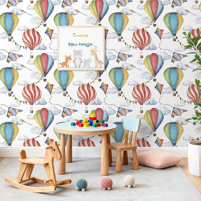 LACHEERY Cartoon Balloons Could Wallpaper for Kids Room Nursery Peel and Stick Wallpaper Kids 17.5"x275" White Sky Clouds Wall Paper Self Adhesive Removable Contact Paper for Walls Cabinets Bedroom