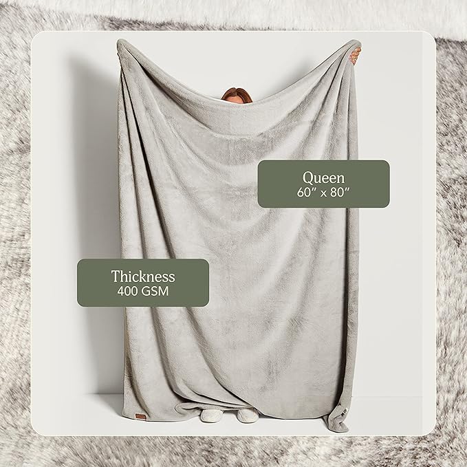 UnHide Lil’ Marsh - Faux Fur Blanket - Durable, Lightweight, Extra Soft Blanket - Machine Washable - Add a Layer of Softness to Any Bed, Couch, or Reading Chair - Greige, Medium (60" x 80")