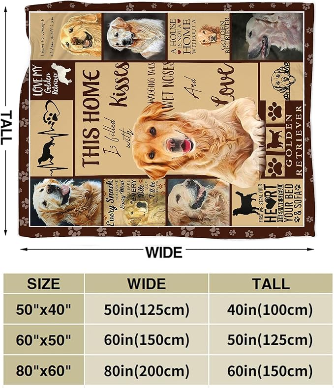 Jerkboo Golden Retriever 80"x60" Soft Warm Flannel Throw Blanket for Home, Camping, Travel