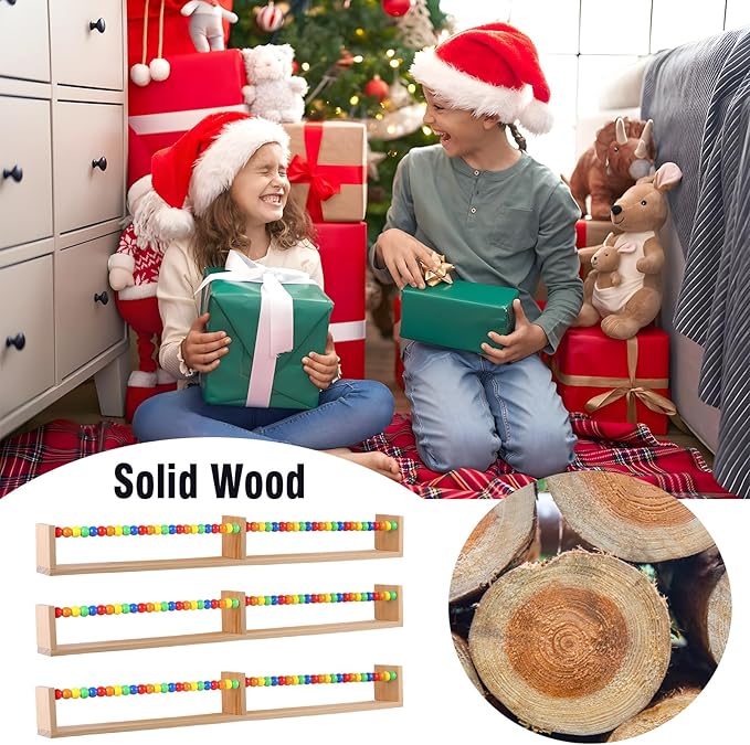 Nursery Book Shelves 32 inches Set of 3,Wall Bookshelves for Kids,Nursery Shelves for Bookshelf Wall,Book Shelf Organizer for Kids(Five-Color Beads)