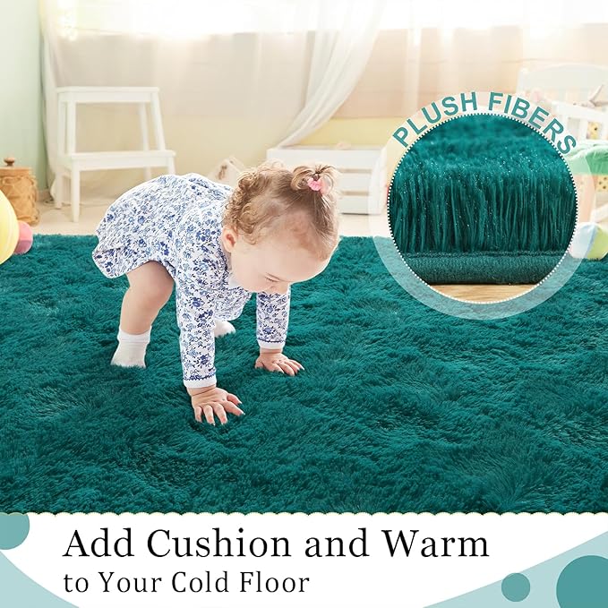 BENRON Fluffy Rugs for Living Room 6x9 Teal Green, Washable Large Area Rugs for Bedroom Dining Table Office Kids Nursery Room, Washable Indoor Floor Carpets