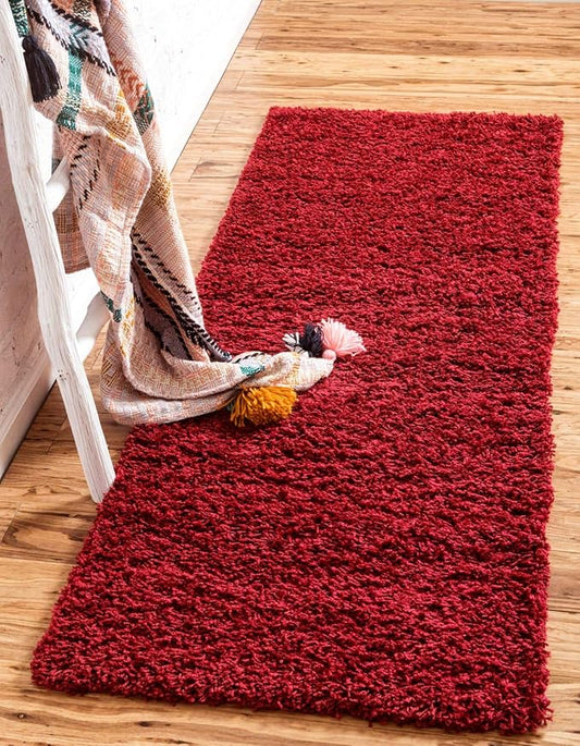 Unique Loom Solid Shag Collection Area Rug (2' 6" x 16' 5" Runner, Cherry Red)