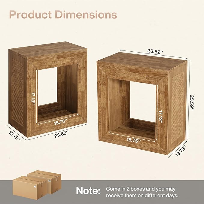 Tribesigns Rustic End Table, 2-Tier Wooden Side Table with Sturdy Base, Farmhouse Narrow Nightstand with Storage Shelf for Living Room, Bedroom, Brown (Set of 2)