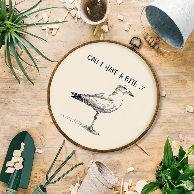 Hiuwevt Vintage Seagull Bird Round Wall Art Decor, Minimalist Black and White Beachy Hanging Canvas Prints Artwork Framed, Coastal Beach Gull Circular Wall Decor for Home Kitchen, 10x10 Inch