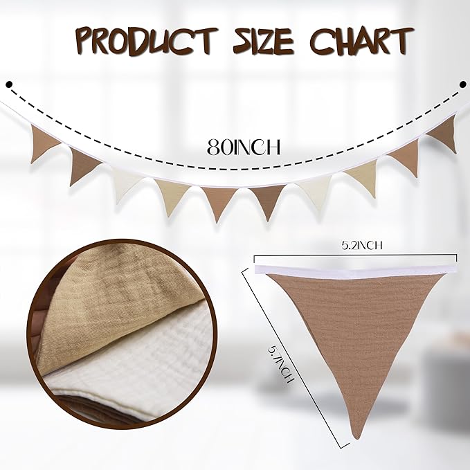 Pennant Banner Flags,Infant and toddler room decoration pennant,for Nursery Decor Baby Birthday Boho Wedding Shower Party Event (Beige triangular flag banner97)