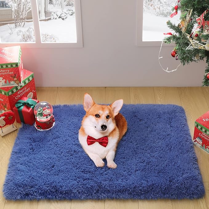 Merelax Modern Soft Fluffy Small Shaggy Rug for Bedroom Livingroom Dorm Kids Room Indoor Home Decorative, Non-Slip Plush Furry Fur Area Rugs Comfy Nursery Accent Floor Carpet 2 X 3 Feet, Light Navy